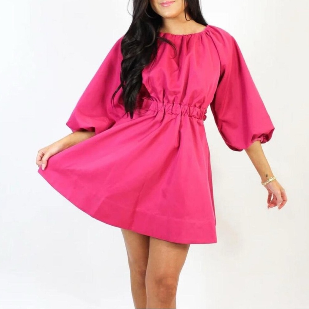 DO+BE Dobe Magenta Open Back Puff Sleeve Fit Flare